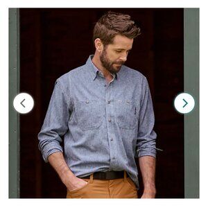 Orvis Men's Tech Blue Chambray Long-Sleeve Work Shirt Size Large